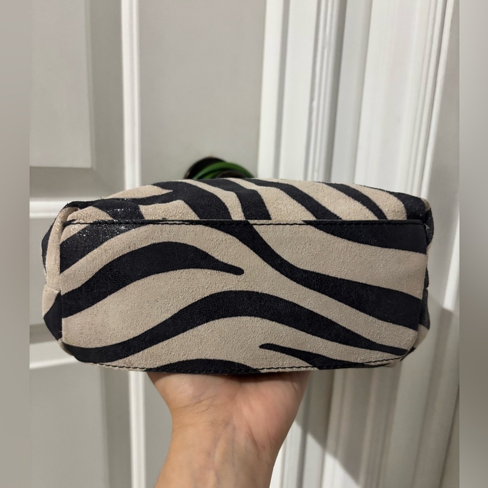 Maurizio Taiuti Zebra Print Leather Tote Bag Green Handles Made in Italy - Picture 6 of 11